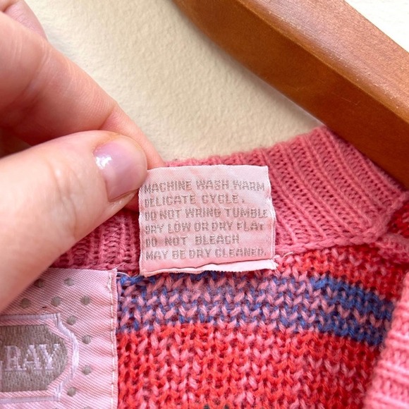 Vintage Pink 80s 90s Lindsay Gray Cardigan Sweater Made in Korea, Size Medium - Picture 13 of 14